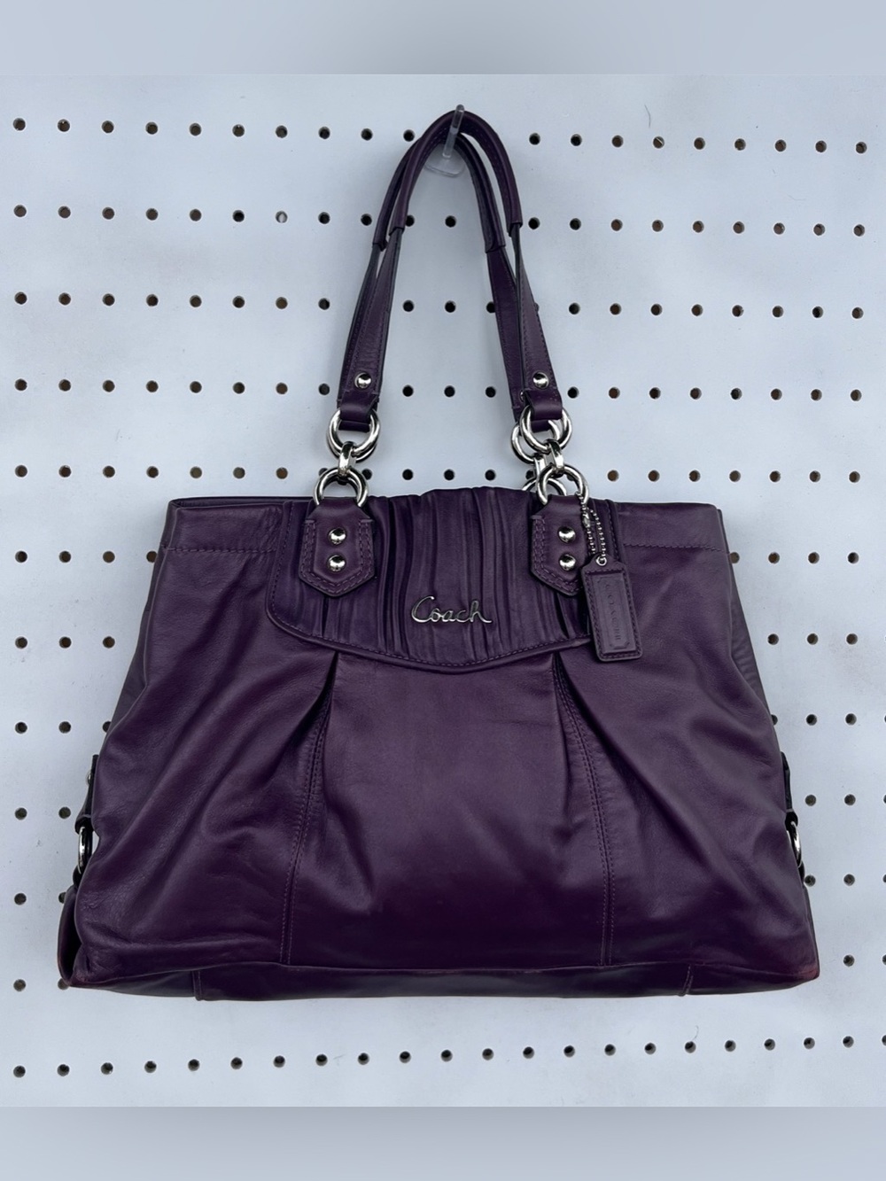 Coach Ashley Gathered Leather Satchel-Purple F19425
